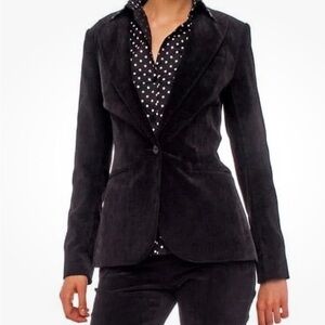 Norma Kamali Career Corduroy Soft Black Blazer Size 6 Quiet Luxury Work Wear